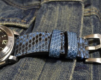 Blue Genuine Python Snake Skin Watch Strap 22 24 26mm Handmade - Etsy