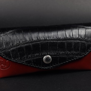Brilreisetui Zwart Ray Ban-stijl Luxe echte Gator-huid - leercombinatiecadeau voor hem, haar vader, moeder, handgemaakt in Spanje