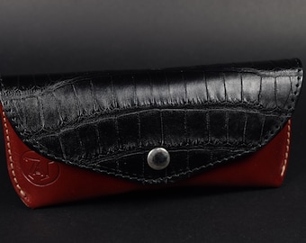 Glasses Travel Case Black Ray Ban Style Luxury Genuine Gator skin - Leather Combination gift for him her dad mum handmade in Spain