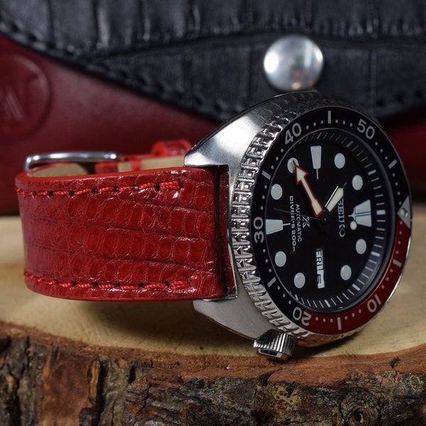 MA watch strap 22 20 18 mm Genuine Lizard skin Band Red Shiny fits Rolex Tudor Seiko Omega Breitling etc