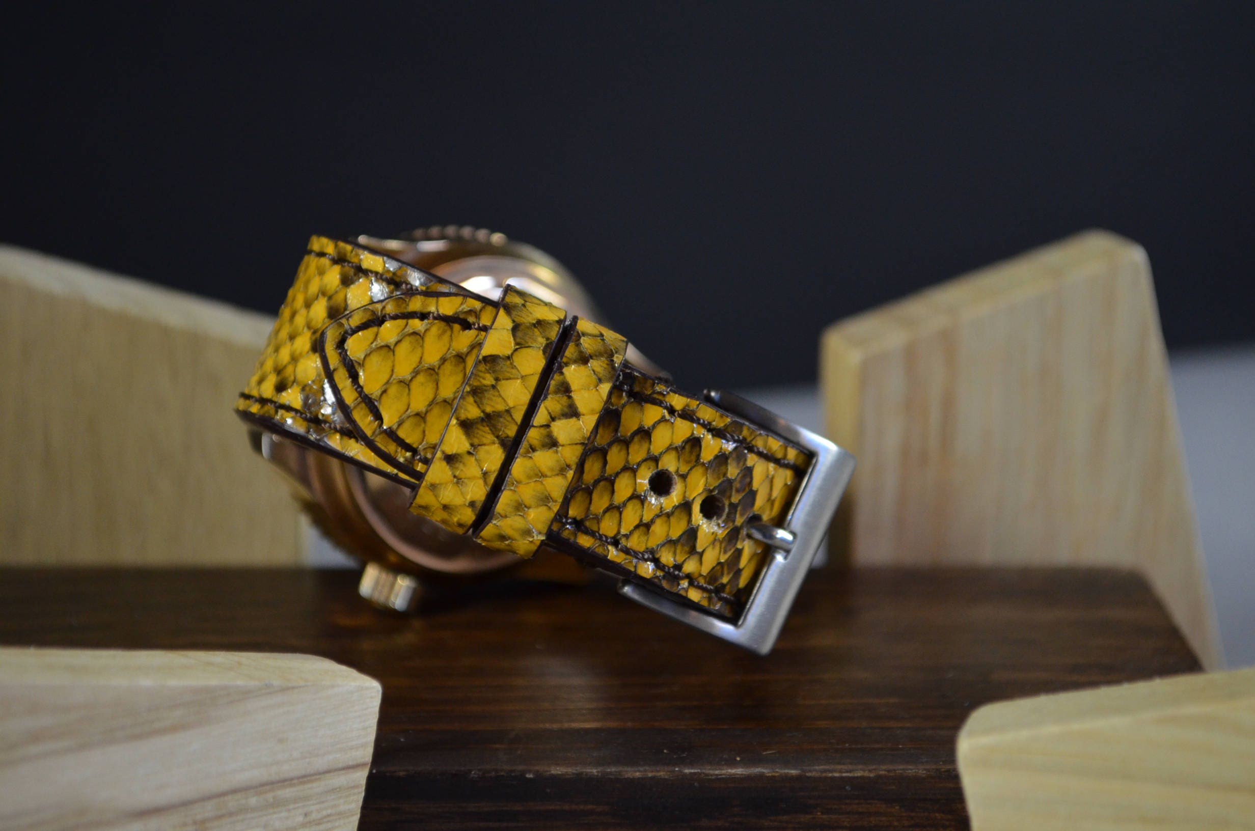 Yellow Genuine Python Skin Watch Strap 22mm 20mm 18mm, Handmade in