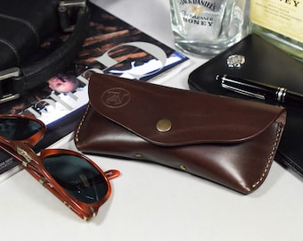 Estuche para gafas de cuero marrón oscuro hecho a mano, estilo Ray