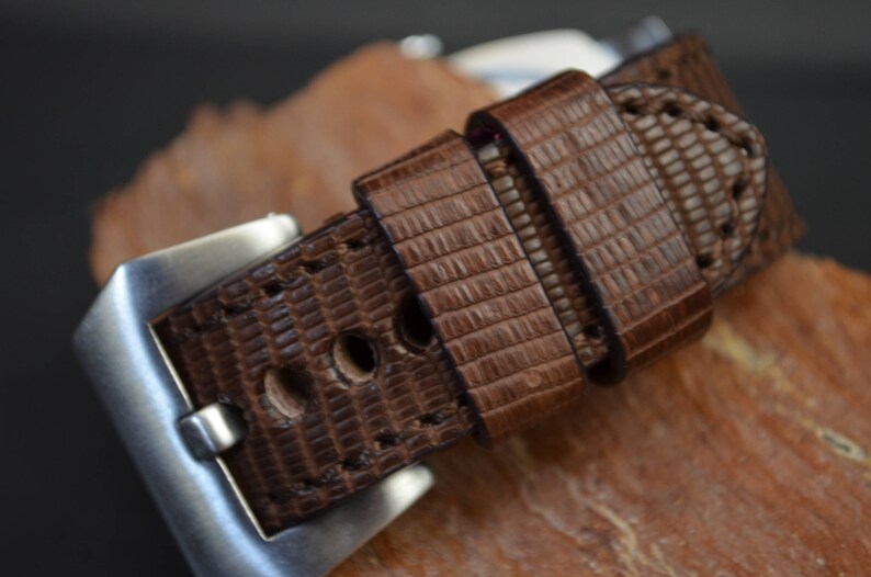 MA watch strap 26 24 22mm Genuine LIZARD skin Coffee Brown Matte fits Panerai Breitling Rolex Omega etc Handmade Spain image 6