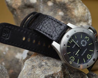 MA watch strap 26 24 22 mm Genuine Calf Carabu Black I Leather Band fits Panerai Rolex Breitling Omega etc Handmade Spain