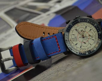 Handmade Blue Nubuck Leather Watch Strap: 26 24 22 mm, BMW II Style