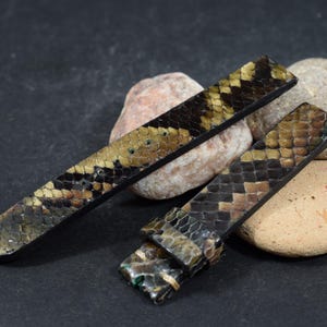 15/15-100/75 mm Genuine Python skin Watch Strap Green Brown Handmade Band (262)