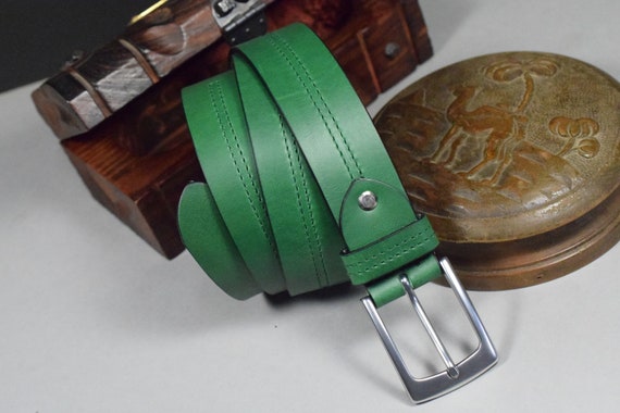 Vintage 90\'s Y2K Green Leather Dress Belt Sz 95 / 38 Industries Du Cuir France Vintage DIESEL Leather Belt Made in Italy 95/38 Archival  main image 3