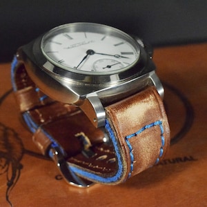 MA watch strap 26 24 22 mm Colorum Brown Blue Genuine Calf Vintage Leather Band fits Panerai Breitling etc