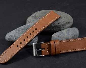 Handmade Oil Brown Calf Leather Watch Strap 20/18-130/80 mm, Vintage Style (598)