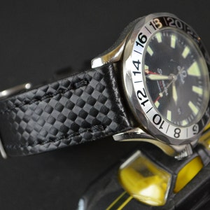 MA watch strap 22 20 18 mm Black Genuine Calf Leather Band simile Carbon Fiber fits Breitling Rolex Omega Handmade Spain