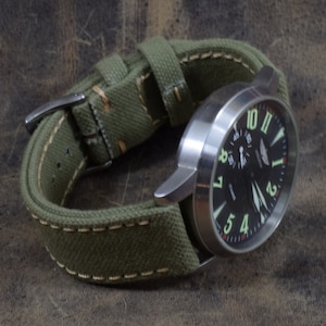 Correa de reloj MA 100% lona de algodón verde militar II banda 22 20 18 mm bordes doblemente enrollados compatible con Breitling Rolex Omega Seiko Hecho a mano en España
