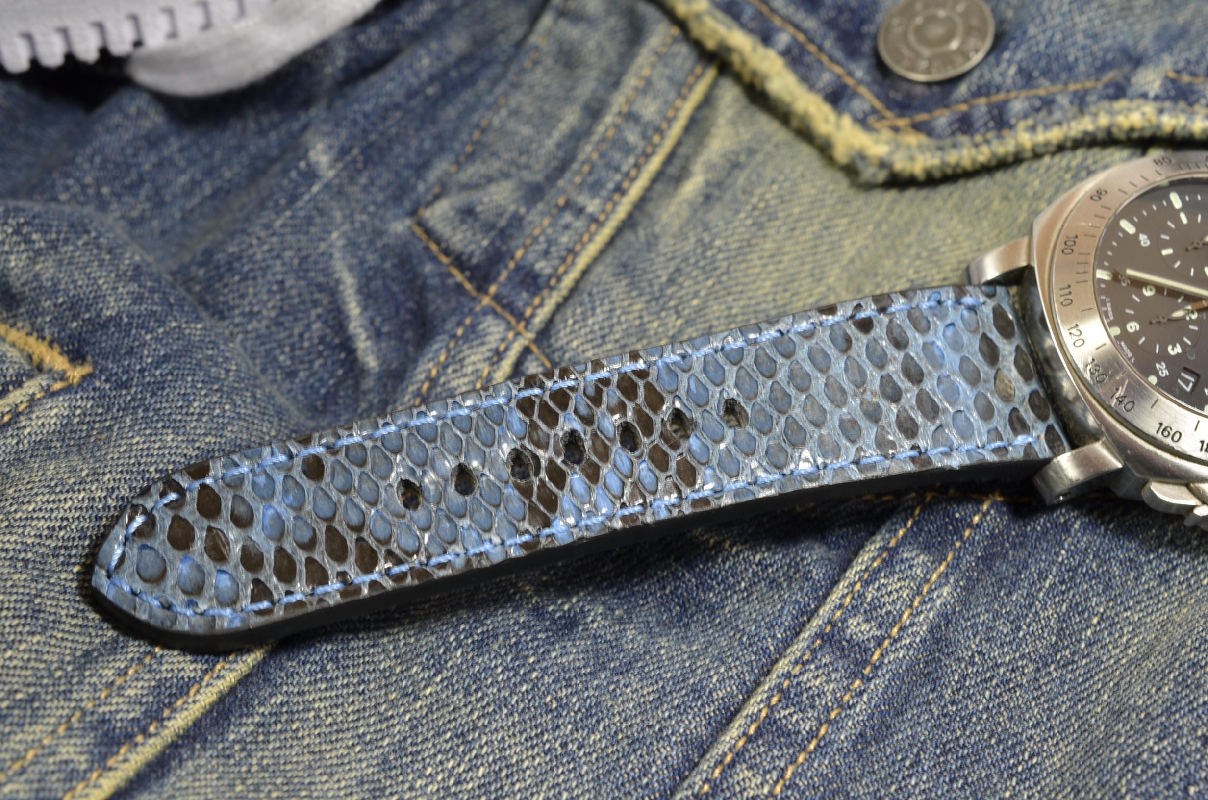 Blue Genuine Python Snake Skin Watch Strap 22 24 26mm Handmade - Etsy