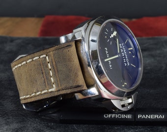 Bracelet de montre MA 26 24, 22 mm Corium 4 brun cèdre Bracelet en cuir de veau vintage véritable pour Panerai Breitling, etc.