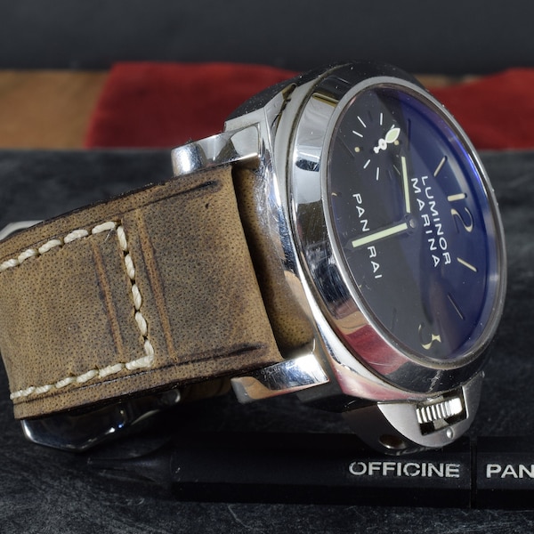 Bracelet de montre MA 26 24, 22 mm Corium 4 brun cèdre Bracelet en cuir de veau vintage véritable pour Panerai Breitling, etc.