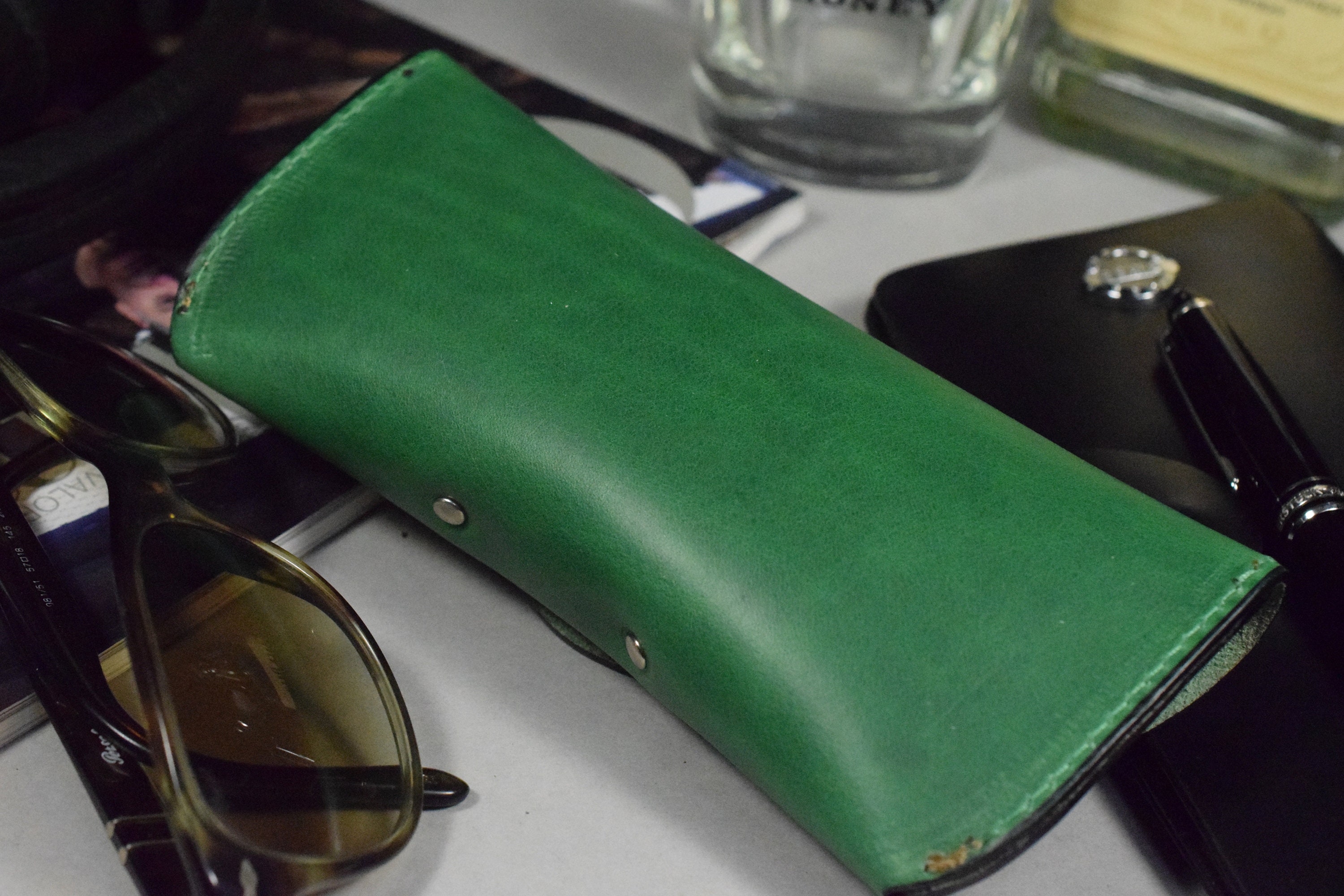 Handcrafted Green Stingray & Leather Sunglasses case Green Sunglasses Case | Leather sunglass case made in USA by  main image 4