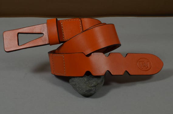 MA Leather Belt Men Orange 35 Mm Handmade Calf Skin Special Arrow  