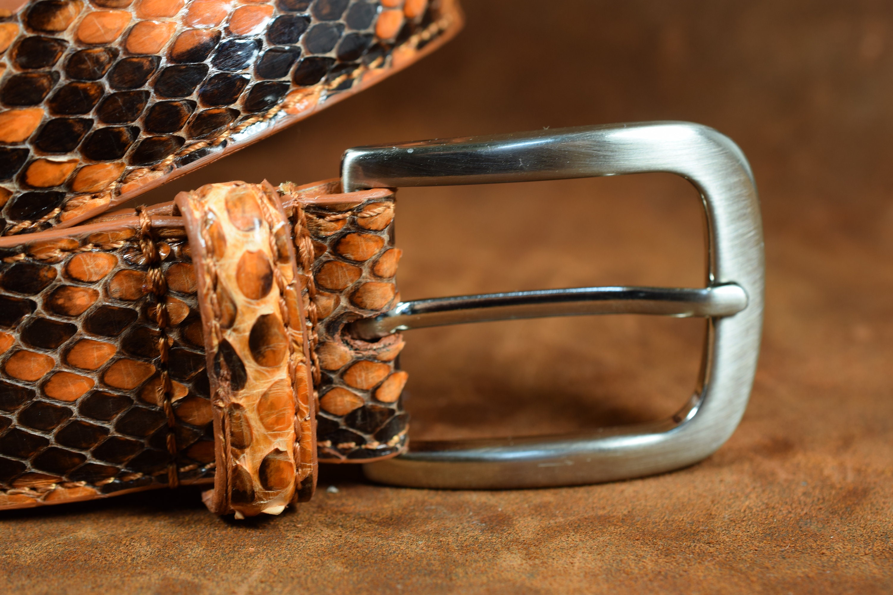 MA Leather Genuine Python Belt Men Woman 35 Mm Honey Brown MA Leather Genuine Python Belt Men Woman 35 Mm Honey Brown
