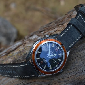 MA watch strap 22 20 18 mm Savage Black Genuine Calf Leather Vintage Patina Band fits Breitling Rolex Omega etc
