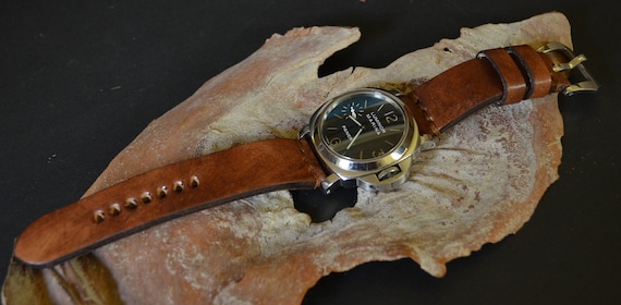 Bracelet De Montre En Cuir De Veau Vintage Marron Foncé - 22mm De Large - NEUF Avec étiquettes