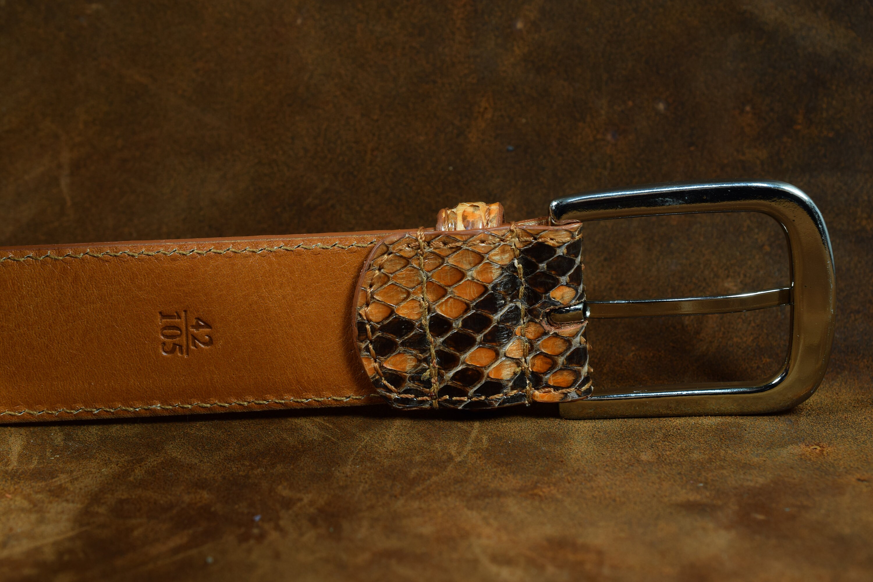 MA Leather Genuine Python Belt Men Woman 35 Mm Honey Brown MA Leather Genuine Python Belt Men Woman 35 Mm Honey Brown