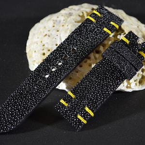 MA watch strap 22 20 18 mm Black Yellow genuine Stingray skin Band fits Breitling Rolex Omega etc