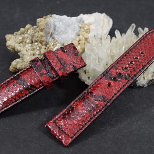Burgundy Genuine Python skin Watch Strap 20/20-120/75 mm, Handmade Leather Band (327)