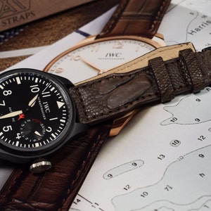 MA watch strap band IWC Pilot style Genuine Ostrich Leg skin Brown Handmade Spain
