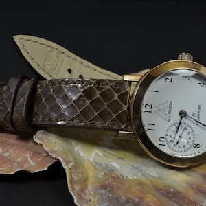 Brunt äkta Ayers Sea Snake Leather-klockarmband – 22 20 18 mm, handgjort Spanien