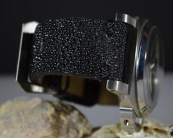 Black Genuine Stingray Skin Watch Strap 22 24 26 mm, Handmade Leather Band