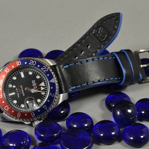 MA watch strap 22 20 18 mm Genuine Leather Band Imola Racing Black Blue fits Breitling Rolex Omega etc Handmade Spain