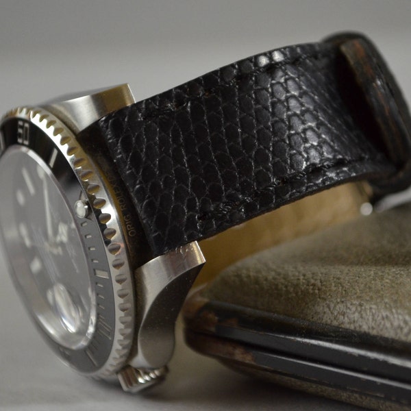 MA watch strap 22 20 18 mm Genuine Lizard skin Black Matte fits Rolex Omega Breiling etc