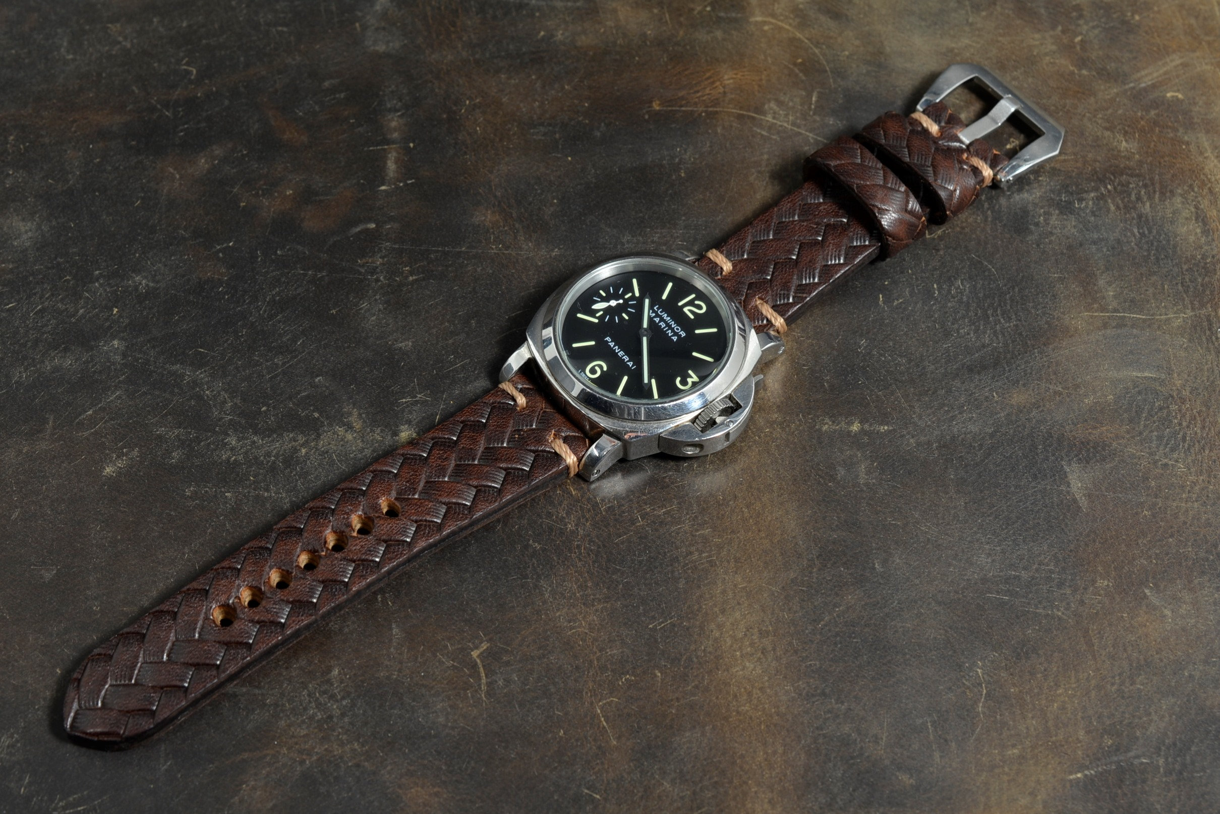 Bracelet Montre 24 Mm Cuir Croco Rouge Pré-V Pour Panerai - Vintage G.