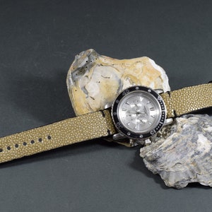 MA watch strap  22 20 18 mm genuine Stingray skin Band Beige - Black Handmade Spain fits Breitling Rolex Omega etc