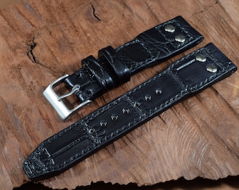 Handmade Black genuine Alligator Watch Strap for IWC Pilot 20/18-115/75 mm (045)