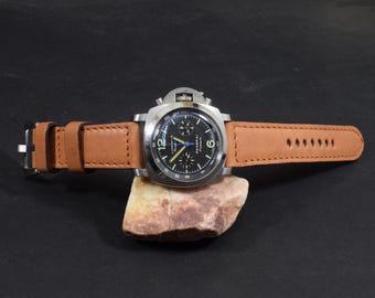 Handmade Peanut Brown Deer Leather Watch Strap 22 24 26 mm for Panerai etc