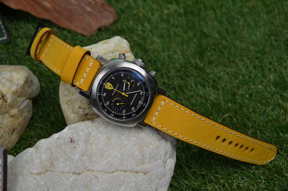 Handmade Yellow Nubuck Leather Spring II Watch Strap 22 24 26mm