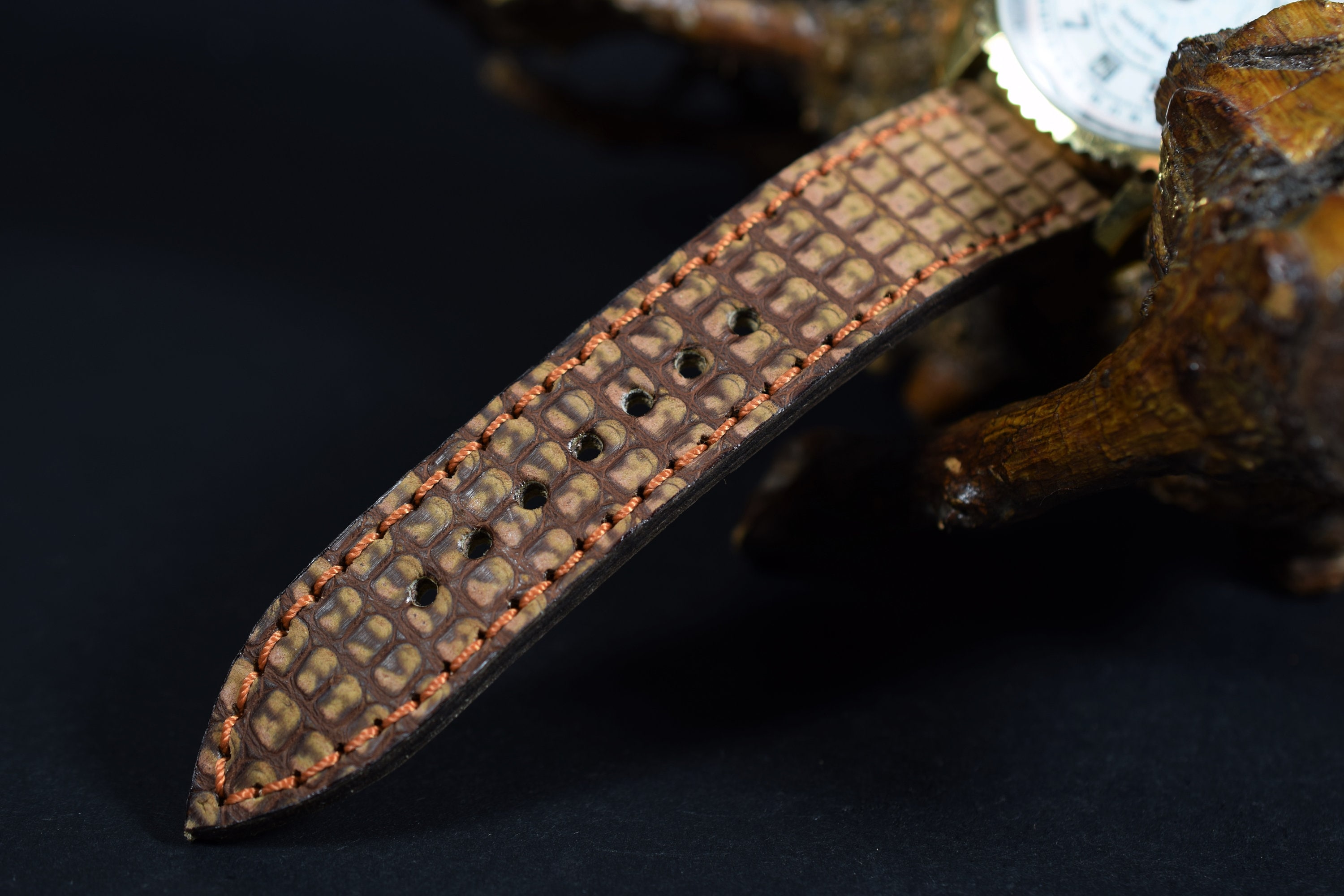 Cinturino Orologio Pelle Di Lucertola Marrone Fatto A Mano – Larghezze 17-23 Mm Personalizzate