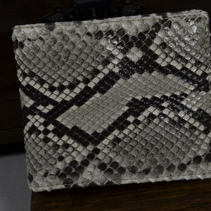 Portafoglio Bifold Uomo con Tasca Portamonete Vero Pitone Serpente Grigio Nero Lucido Roma 22 Fatto a Mano Spagna
