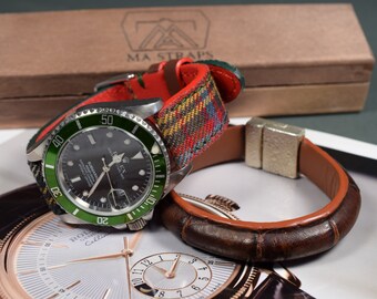 MA Uhrenarmband Strap 22 20 18 mm Echt 100% Baumwolle Leder