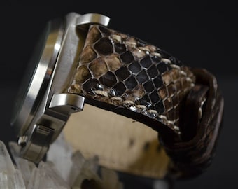 Bracelet de montre MA 26 24, 22 mm, marron vert, véritable python, bracelet fait main en cuir de peau de serpent afrique II pour Panerai, etc.
