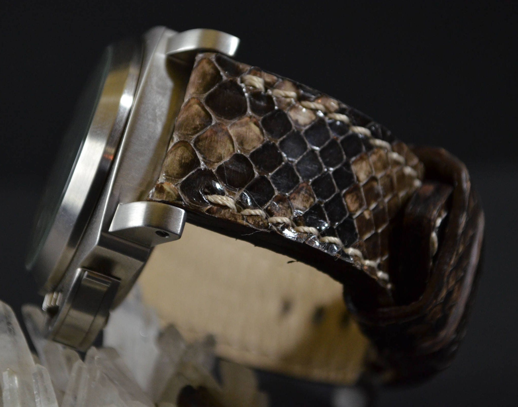 MA Watch Strap 26 24 22 Mm Green Brown Genuine Python Snake
