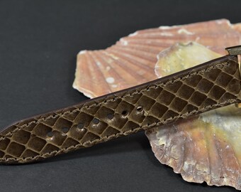 Cinturino Orologio In Pelle Di Serpente Marrone - Fatto A Mano - Varie Larghezze (12-36mm)