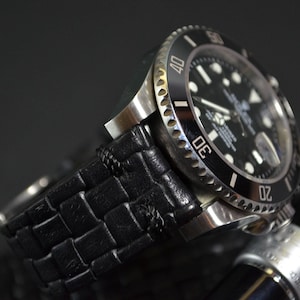 MA watch strap 22 20 18 mm Genuine embossed italian calfskin Leather Band Braidy Black I fits Breitling Rolex Omega etc Handmade in Spain