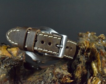 Bracelet Montre En Cuir De Veau Marron épais 24mm - Compatible Panerai, Breitling, Seiko - Neuf