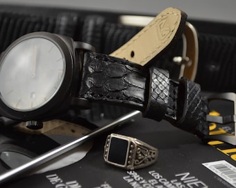 Handmade Black Genuine Python Snake Skin Watch Strap (26 24 22 mm)