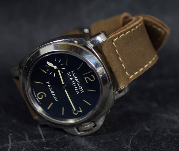 Bracelet Montre Cuir Veau Marron 24mm - Ensemble Boucle, Style Vintage, Compatible Panerai