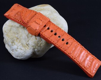 Cinturino In Pelle Arancione Per Orologio – Fatto A Mano, Varie Misure 14-38mm, Personalizzabile