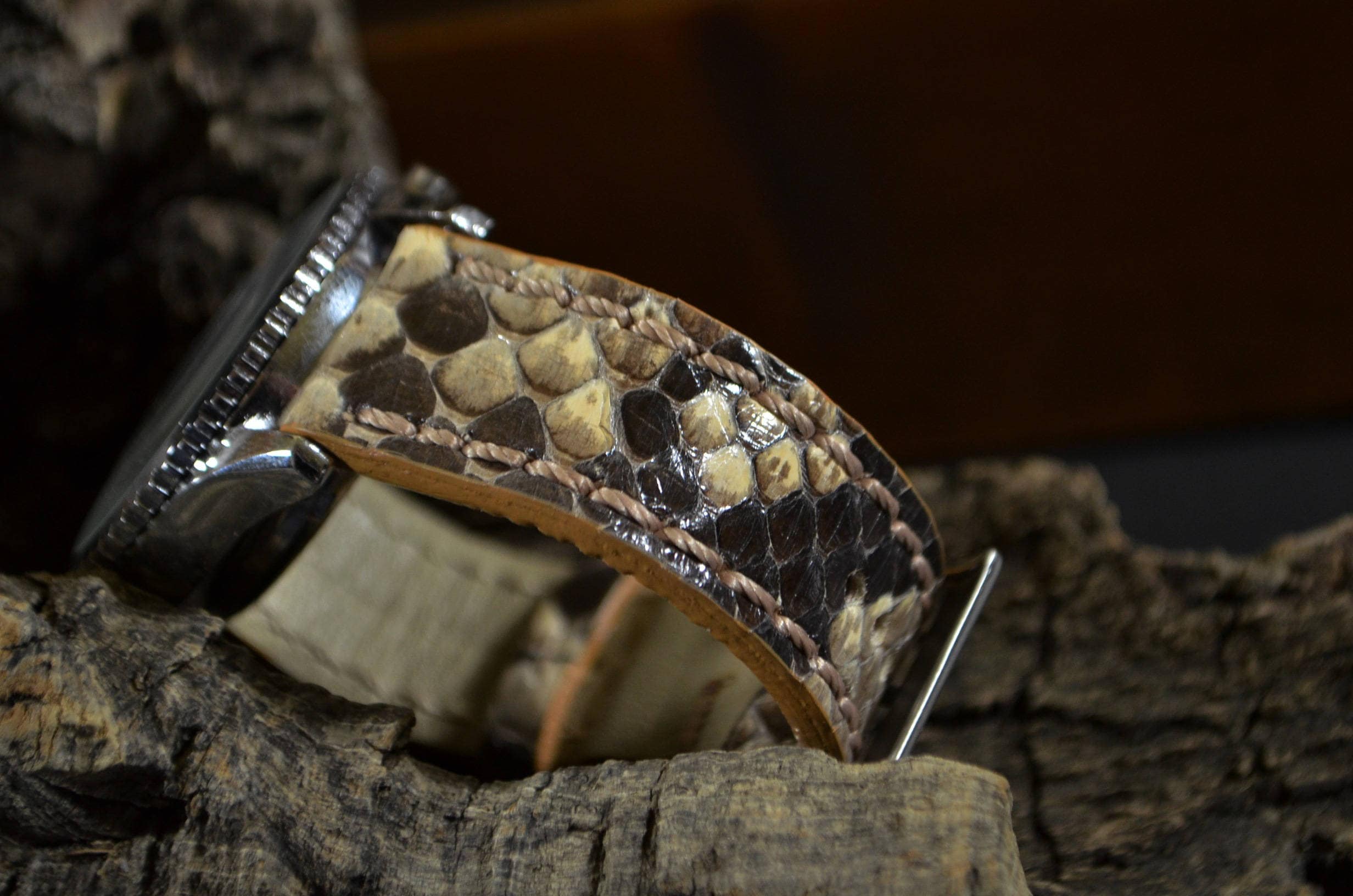 Genuine Python Snake Skin Watch Strap 22mm 20mm 18mm, Beige Shiny