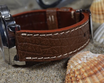 24mm Handmade Shark Skin Watch Strap, Coffee Brown