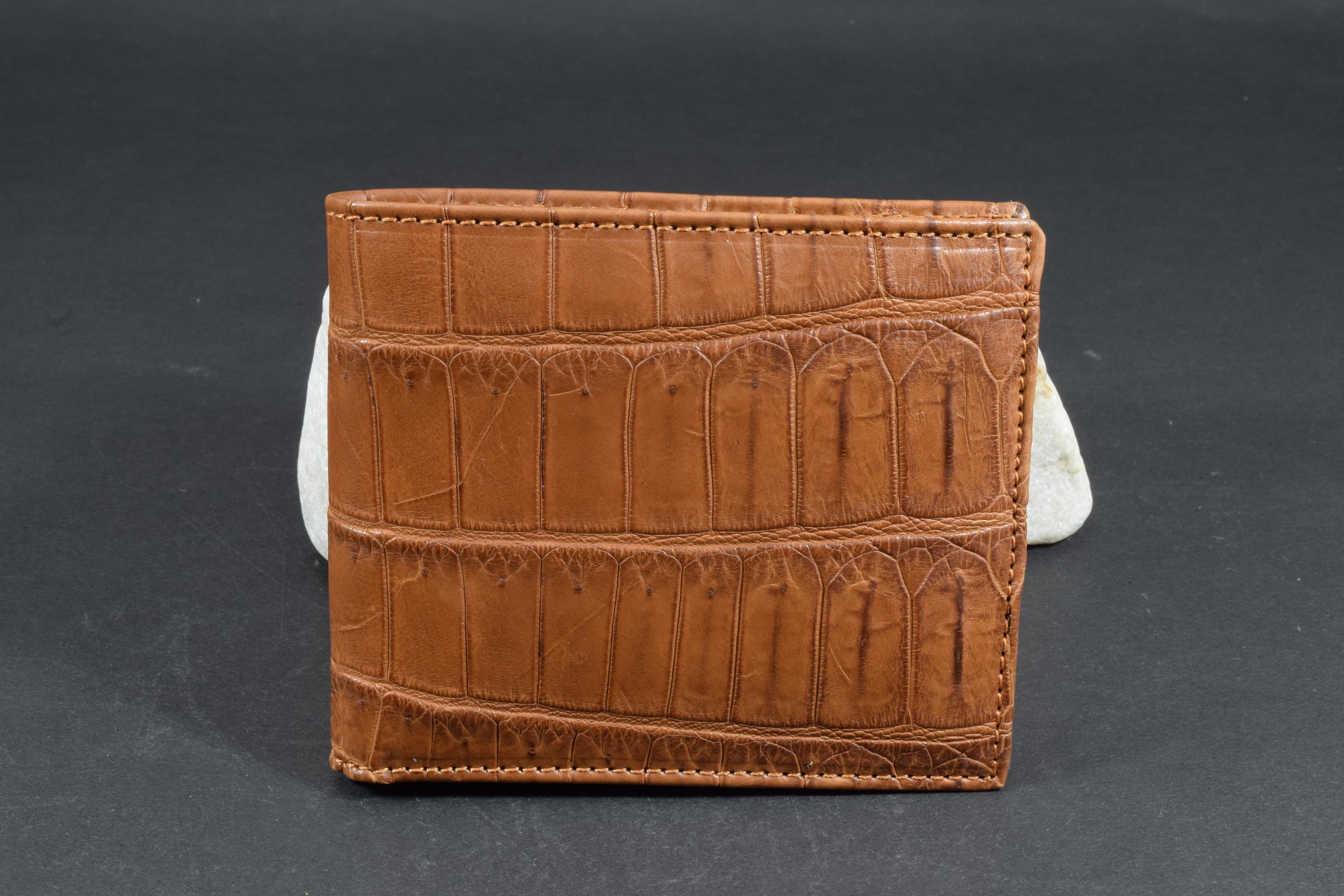 Handmade Genuine Alligator Skin Bifold Wallet - Havana Brown